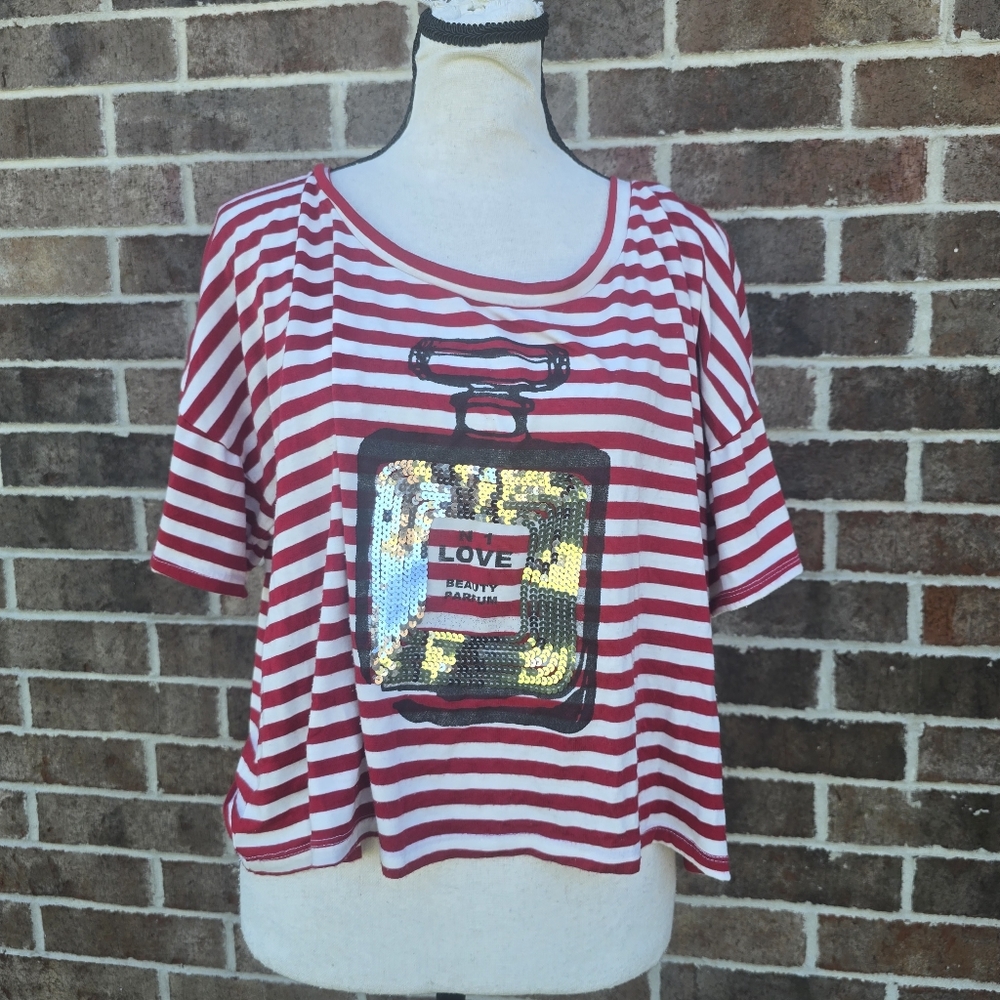 Red Striped Sequin Top - Picture 6 of 11